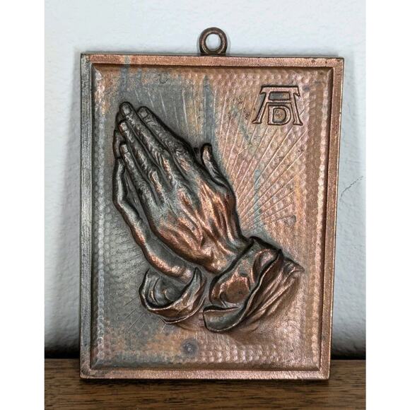 Achievements In Elegance Praying Hands Copper Wall Plaque Made In Austria 4"x 5" - Picture 1 of 4